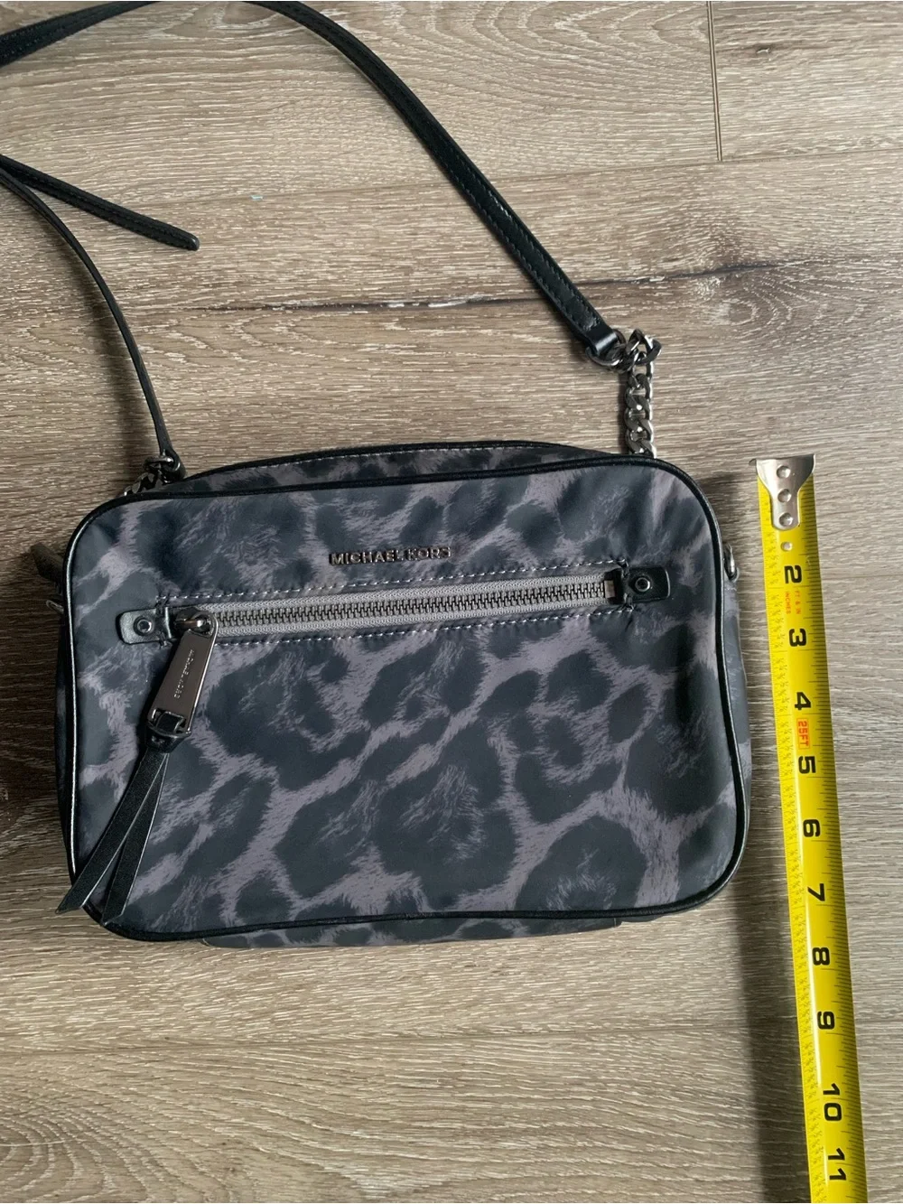 Michael Kors Black and Gray Leopard Print Crossbody Bag